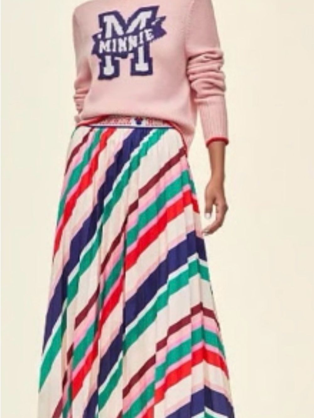 Disney Multicolor Diagonal Stripe Pleated Maxi Skirt